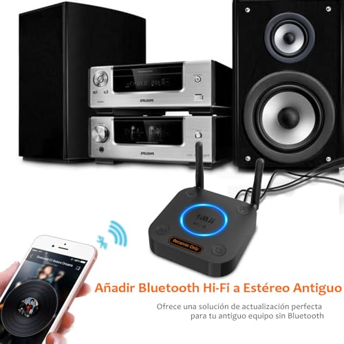 1Mii Bluetooth 5.3 HiFi Receiver, Bluetooth Audio Adapter Volume Control, Optical AUX Output 3.5mm, Coaxial, 3D Surround with aptX LL Low Latency for Speakers, Home Stereo, Long Range