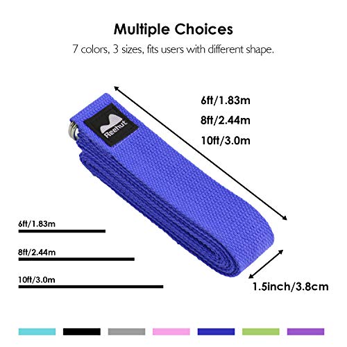 image for REEHUT Yoga Strap 8ft with Ebook - Durable Polyester Cotton Exercise S