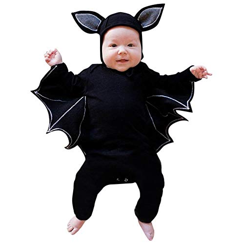 Pongfunsy Baby Girl Boy Clothes Black Bat Costume Cloak Romper with Hat Outfit Halloween Cosplay Costume