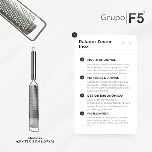Ralador Zester para Queijos Limão Cítricos Gengibre Coco Material Inox Leve e Fácil de Manusear