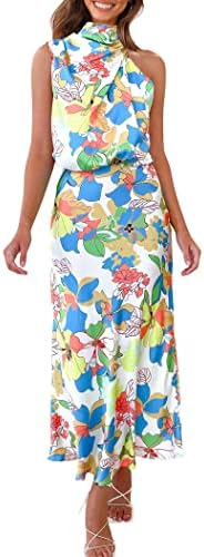 anabelle floral mock neck satin cocktail dress Petal and Pup Women's Anabelle Halter Neck Midi Dress