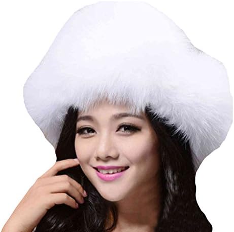 Duoduo888 Women's Russian Hat Real Fox Fur Ushanka Cossack Trapper Winter Hats White