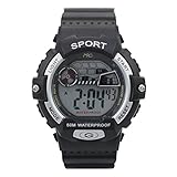 Montres Carlo LCD Mens Digital Electronic Sport Watches - Stopwatch Night Light 50 M Waterproof Water Resistant Black Watch