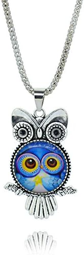 Litter Star Owl Pendant Necklace Newest Glass Cabochon Necklace In Jewelry Vintage Silver Color Statement Chain Necklace