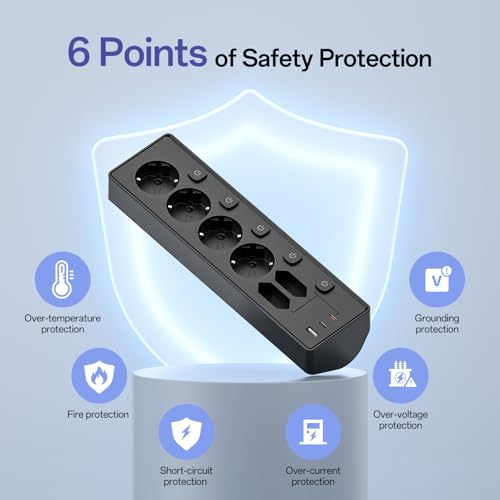 3M Power Strip with USB, 6 Power Sockets and 3 USB, PD 30 W Power Strip with Surge Protection, Electrical Power Strip with Switch for Desk, Office, Home