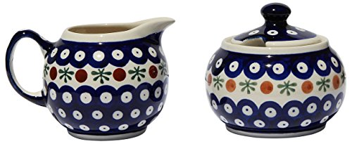 Polish Pottery Sugar Bowl and Creamer From Zaklady Ceramiczne Boleslawiec #694/711-41 Nature Pattern, Sugar Bowl: Height: 3.7" Creamer: Height: 3.4"