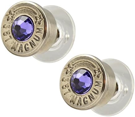 LoriDavidson Designer Nickel Plated 357 Bullet Shell Swarovski Crystal Stud Earrings