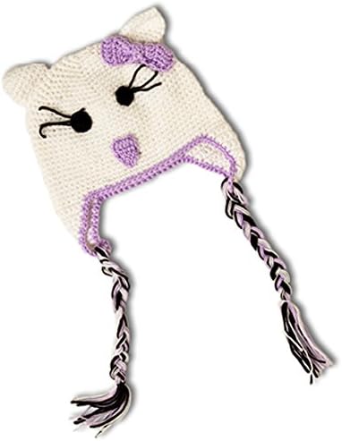 Little Girls Crochet Kitty Beanie Hat (White and Purple)