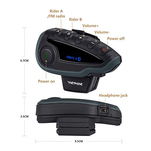 V8S 5 Riders Helmet Intercom Systems with Advanced Noise Cancellation and Remote Control Handle,Motorcycle Bluetooth Headset with FM Radio and NFC Call Answer Reject,Range up to1200M