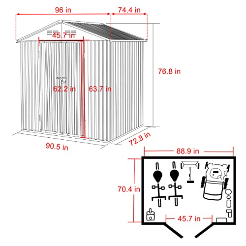 VEIKOU Outdoor Storage Shed with Thickened Galvanized Steel, 7x11 FT