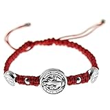 San Benito St Saint Benedict Adjustable Red Cord Silver Tone Medal 3 Medallion Bracelet