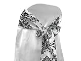 BalsaCircle 10 Black Damask Flocking on White Chair Sashes Bows Ties - Wedding Party Ceremony Reception Decorations Supplies