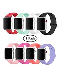 Paquete de 8 correas para Apple Watch (1.496   1.575 in) (1.654   1.732 in), correa de silicona suave deportiva de repuesto para Apple Watch Series 4,3,2,1, Nike+, S M M L tamaños