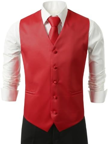 IDARBI for MEN 3 Pieces Set Solid Formal Tuxedo Vest Set / RED-SMALL