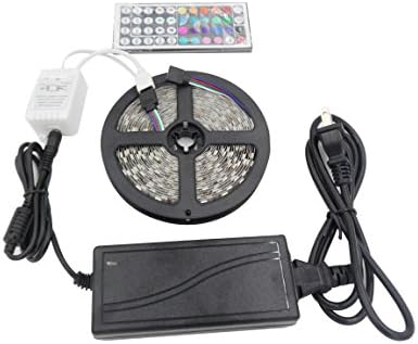 Dingbei 16.4ft 5M No Waterproof Flexible strip 300leds Color Changing RGB SMD5050 LED Light Camplete kit with 44-Key Remote, and 12V 5A Power Supply
