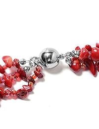 Shop LC Delivering Joy Handmade Multi Strand Beaded Silvertone Bracelet 8", Earrings, Necklace 20" Jewelry Gift for Women (Coral, Amethyst, Garnet)