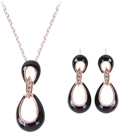 Oudin Women's Rose Gold Plated Opal Rhinestone Round Link Pendant Necklace Earrings Jewelry Sets (8 Shape)