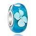 LovelyCharms 925 Sterling Silver Blue Flower Murano Glass Beads Fit Charm Bracelets