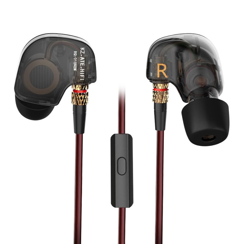 KZ ATE Hi-Fi IEM Sports Headphones with Copper Driver Ear Hook and Foam Eartips Specially for Music Fans, Mic Edition