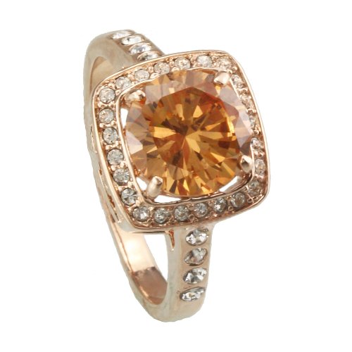 FM42 9mm Round Cut Champagne Crystal Princess Style Ring R72