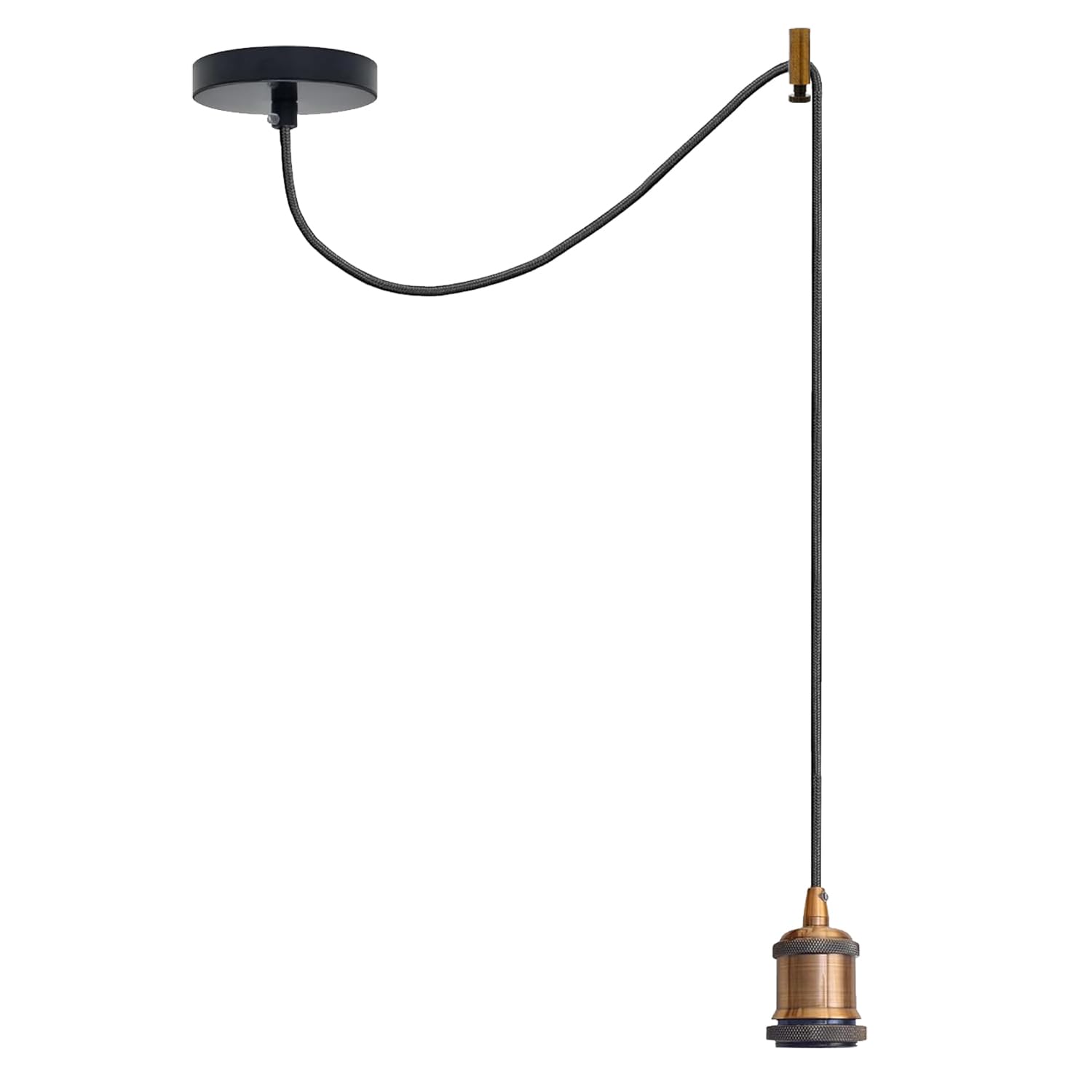 LEDSone Vintage Industrial Pendant Light – Brass E27 Lamp Holder with 195cm Adjustable Black 3-Core Cable for Kitchen, Bar, Loft & Living Room — image 1