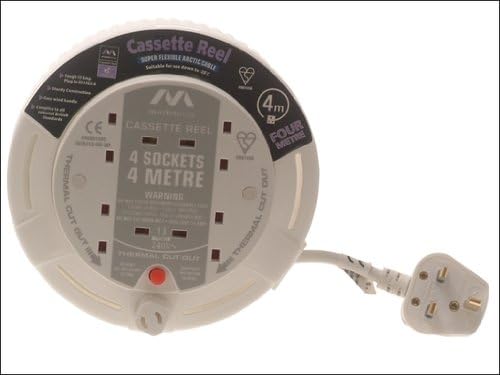 Masterplug SCT0413/R-MS Cassette Reel 4 Metre 13 Amp 4 Socket Thermal Cutout White