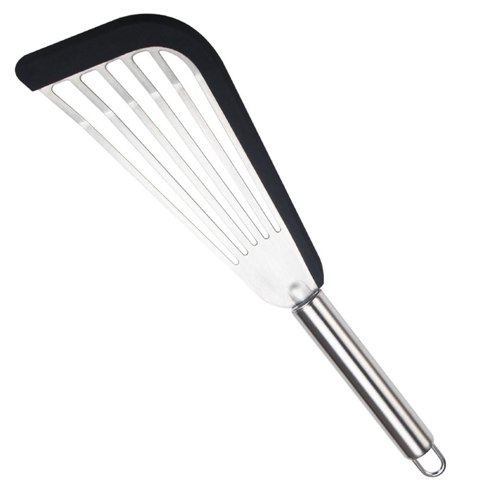 Fish Spatula Stainless Steel Fish Turner Stainless Steel Slotted Turner Professional Fish Spatula for Cooking Fish Egg Meat Dumpling Frying (1, White/Black)