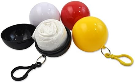 Convenient Rain Poncho with hood Set of 4 Packaged in Plastic Balls to Easily Clip to Backpack or Purse. Great For Travel, Events, Outdoor Work. Portable Balls in 4 Colors. One Size Fits Most.
