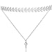 QILMILY Silver Choker Necklace Layered Metal Withe Choker Necklace with Pendant Long Tassel Chain Sexy Choker Y Shaped Lariat Chokers Necklace for Womens Teen Girls