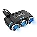 3-Socket Cigarette Car Lighter Power Adapter 12V/24V DC Outlet Splitter with 3.1A Dual USB Car Charger,Independent On/Off Switch for Cigar Socket