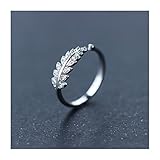 SmallDragon Women's 925 Sterling Silver Cubic Zirconia Leaf Tail Ring (Adjustable)
