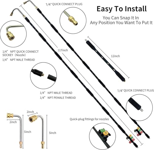 10 Pcs Pressure Washer Extension Wand with Karcher Adapter Compatible for Karcher K Series K2 K3 K4 K5 K6 K7, 4000PSI Gutter Cleaning Tools Extension Lance, 1/4 Inch Quick Connect, with 6 Nozzle Tips