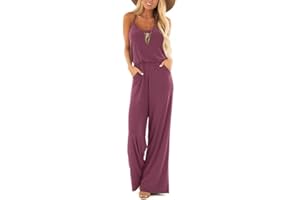 Lacozy Womens Casual Loose Sleeveless Spaghetti Strap Wide Leg Pants Jumpsuit Rompers