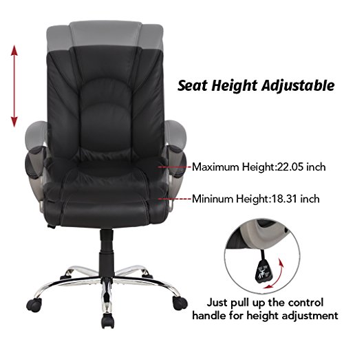 VIVA OFFICE Swivel Office Chair, Black PU Leather