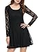 Allegra K Women's Scoop Neck Sheer Long Sleeves Floral Lace Mini Skater Dress - X-Large - Black
