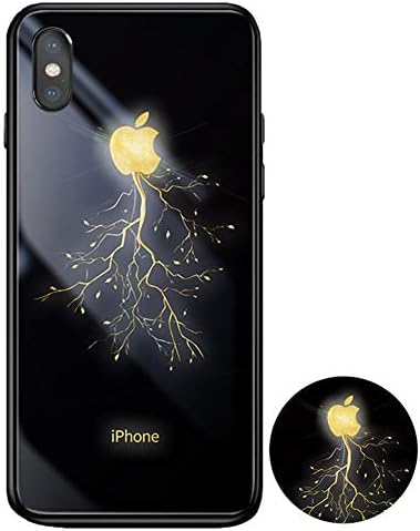 JZWDMD Glowing Case for iPhone 7/8, iPhone Xs Max Cases Led Logo Light iPhone Case Glowing Light Up Logo Case Illuminate Cover Tempered Glass Back Cover Protective Case