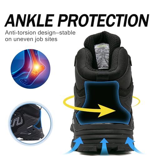 KOIFISH Botas de Seguridad para Hombre Mujer S3 Impermeable Botas de Trabajo Punta Compuesta Antideslizante Antiestático Calzado de seguridad de Caña Alta