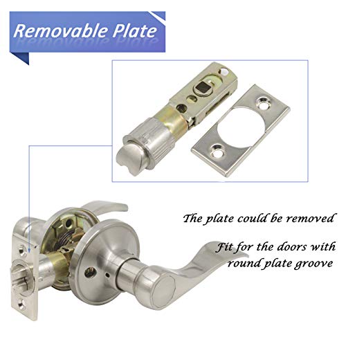 Passage Door Knob Handles， Interior Doors Hall/Closet Keyless Door Knob Handle Sets with Satin Nickel Finish-Removable Plate for Old Doors with Round Plate, 1 Pack - Thumbnail 2