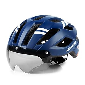 MOKFIRE Bike Helmet Mountain Bicycle Helmets with Safety LED Back Light Detachable Magnetic Goggles Road Cycling Helmets…