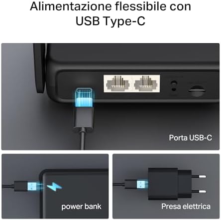 MB113-4G Router WiFi con Sim, Wifi Portatile, 2 Antenne Pieghevoli, 4G LTE Wireless N300Mbps,Porta LAN+ Porta LAN/WAN, USB-C, Ricarica da Power Bank, VPN（Client/Server）, SMS, APP, Plug&Play