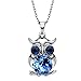 NEOGLORY Jewelry Vintage Owl Pendant Necklace Blue Crystal Rhinestone Necklace 17