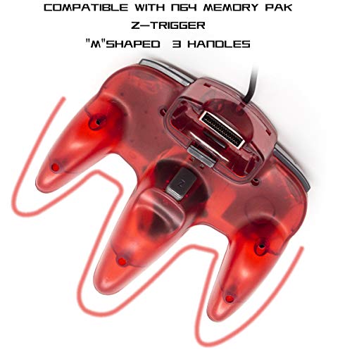 Wired Controller for Nintendo 64 N64 Console, Upgraded Joystick Classic Video Game Gamepad(Clear Red and Clear Blue,Pack of 2)