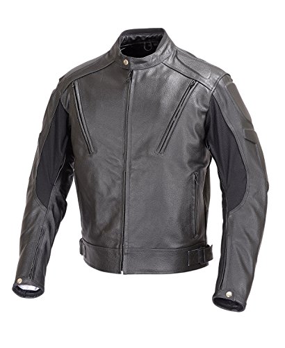 Men Leather Motorcycle Biker Jacket Vented Five Piece Armor Black