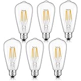 CRLight Dimmable LED Edison Bulb 4W 2700K Warm White, 400LM 40W Incandescent Equivalent Vintage ST64 / ST21 LED Filament Bulbs, E26 Medium Base Clear Glass, Pack of 6