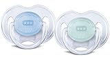 Philips AVENT BPA Free Translucent Orthodontic Infant Pacifier, 0-6 Months, Green/Blue, 2 Pack
