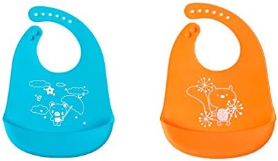 Yoyolala Silicone Bib Easily Wipes Clean！Waterproof and leakproof Baby Bibs Children eat meal Bib Mother and baby supplies,Set of 2 Colors(Orange / light blue)