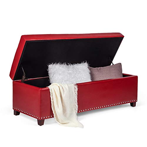 Homebeez Faux Leather Storage Ottoman Bench, Tufted Foot Rest Stool