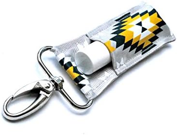 LippyClipTM Chapstick Holder, Lip Balm Holder, Clip-On Chapstick, Grey with Navy and Yellow Aztec
