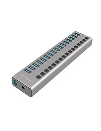 Hub USB 3.0 con adaptador de alimentación y puerto de carga y interruptores de alimentación individuales para Windows Vista 7 8 10; MacOS 8 9 X, UNIX, Linux, Gris