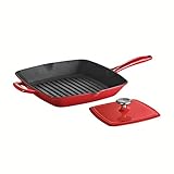 Tramontina Enameled Cast Iron Grill Pan with Press, 11-Inch, Gradated Red